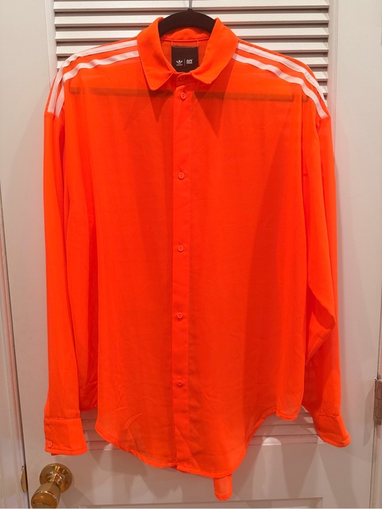 adidas Tops - Adidas Ivy Park Neon Orange Button-Up Shirt with White Shoulder Stripes Size S